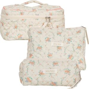Floral Quilted Cotton Cosmetic Bag Toiletry Bag 3 pack
